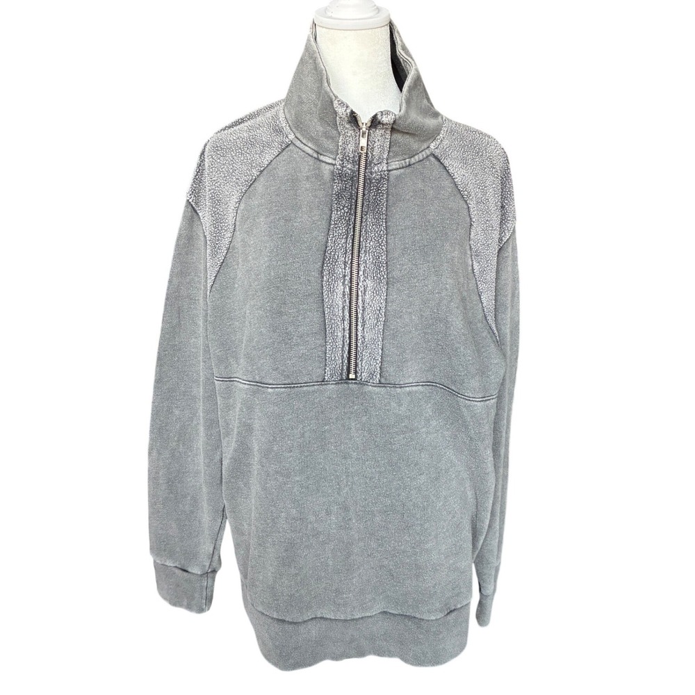 PINK Victoria's Secret Gray Acid Wash Quarter Zip Pullover Sweatshirt Medium
